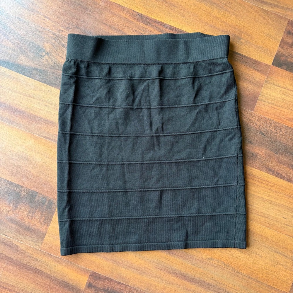 Say What? Womens Black Bandage‎ Mini Skirt Ribbed Bodycon High Waisted Small